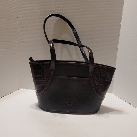 Brighton Women's Pebbled Leather Double Handle Shoulder Black/Brown Bag - Picture 4 of 9